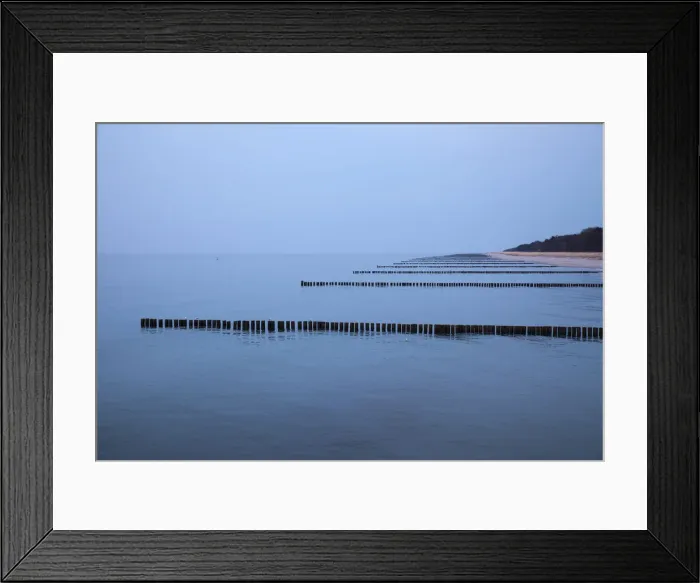 Framed Print : Groynes on the beach of Zingst at the evening, Mecklenburg-Western Pomerania
