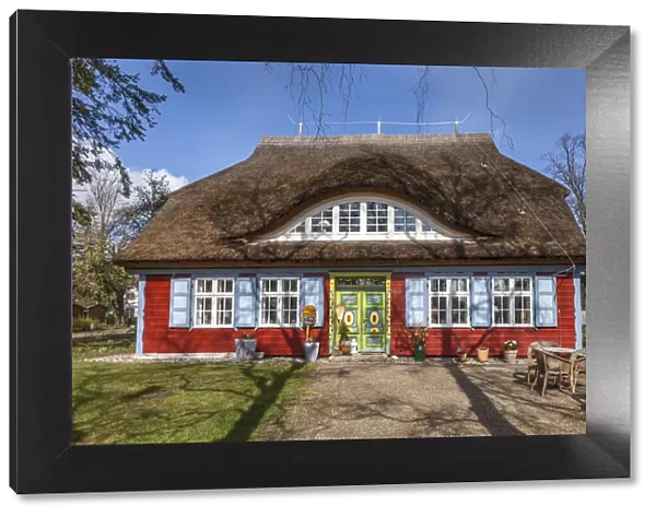 Historic thatched roof house in Prerow, Mecklenburg-Western Pomerania, Northern Germany