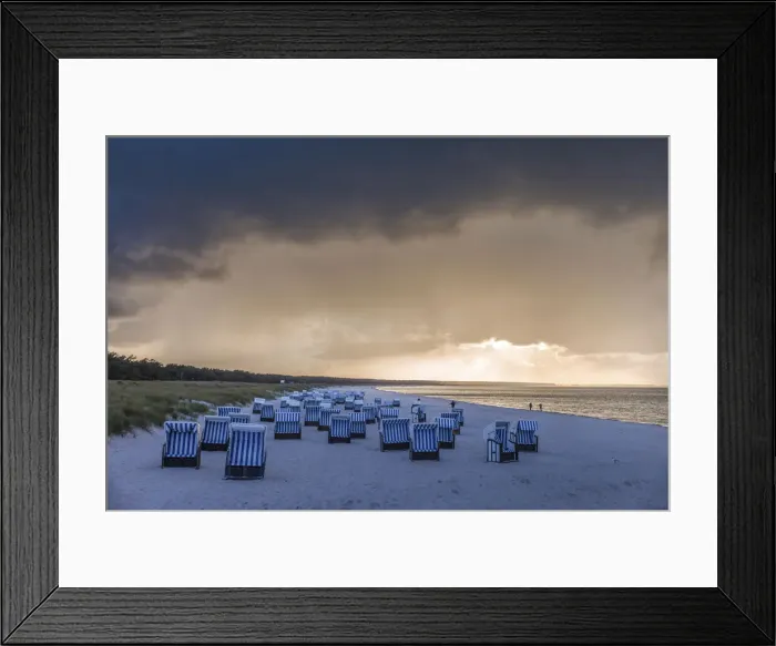 Framed Print : Beach chairs with storm clouds in Prerow, Mecklenburg-Western Pomerania, Northern Germany Framed Print : Beach chairs with storm clouds in Prerow, Mecklenburg-Western Pomerania, Northern Germany