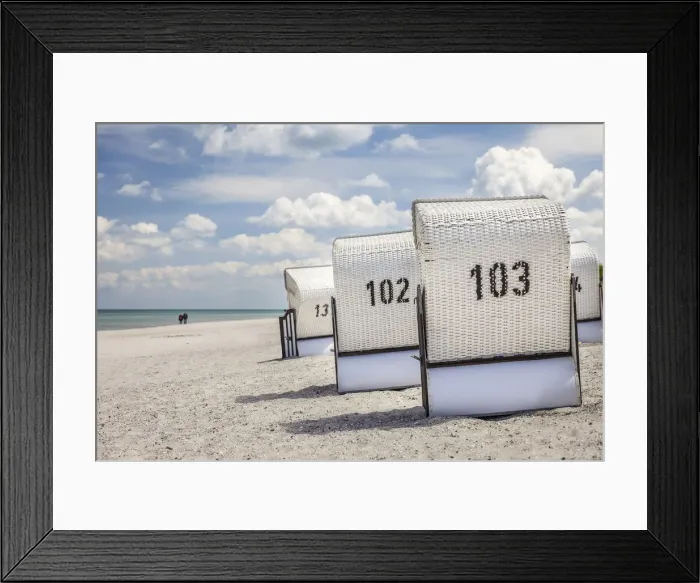 Framed Print : White beach chairs in Zingst, Mecklenburg-Western Pomerania, Northern Germany, Germany