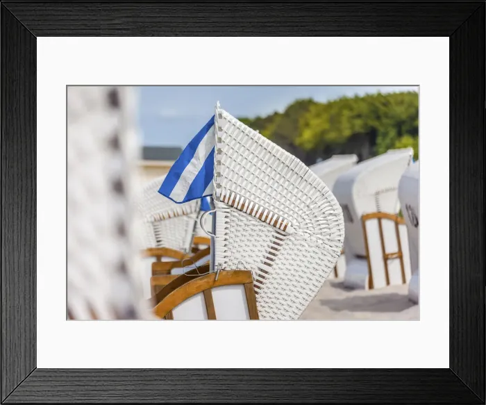 Framed Print : White beach chairs on the beach in Zingst, Mecklenburg-Western Pomerania Framed Print : White beach chairs on the beach in Zingst, Mecklenburg-Western Pomerania