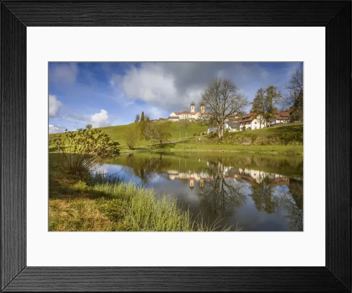 Framed Print : View from Herrenmattenweiher to St. Margen Monastery, Black Forest, Baden-Württemberg, Germany Framed Print : View from Herrenmattenweiher to St. Margen Monastery, Black Forest, Baden-Württemberg, Germany