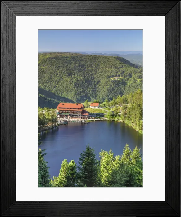 Framed Print : View over Mummelsee lake to Berghotel Mummelsee hotel, Black Forest National Park, Baden-Wurttemberg, Germany Framed Print : View over Mummelsee lake to Berghotel Mummelsee hotel, Black Forest National Park, Baden-Wurttemberg, Germany