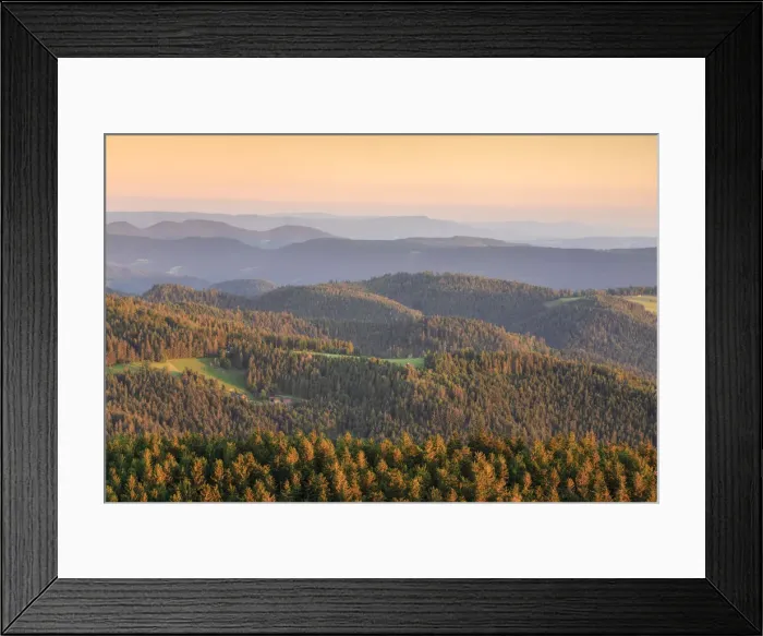 Framed Print : View from Hornisgrinde mountain over the Achertal valley at sunset, Black Forest National Park, Baden-Wurttemberg, Germany
