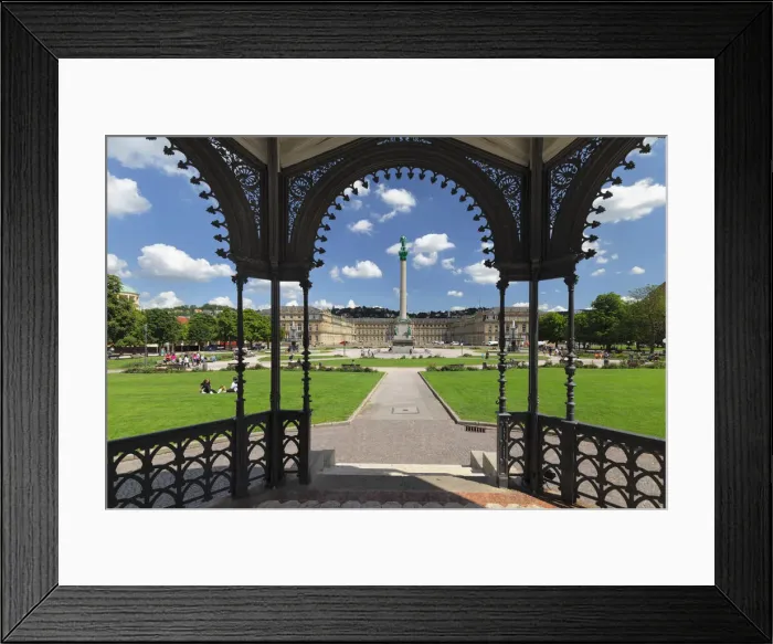 Framed Print : View from band shell over Schlossplatz square to Neues Schloss Castle, Stuttgart, Baden-Wurttemberg, Germany