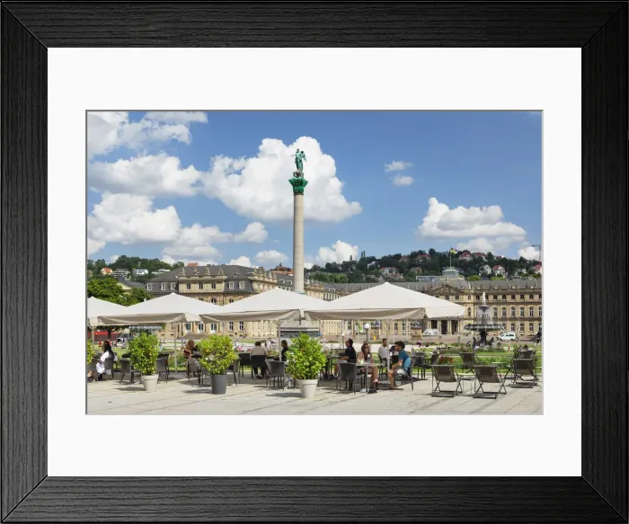 Framed Print : Street cafe at Schlossplatz square with Neues Schloss Castle, Stuttgart, Baden-Wurttemberg, Germany