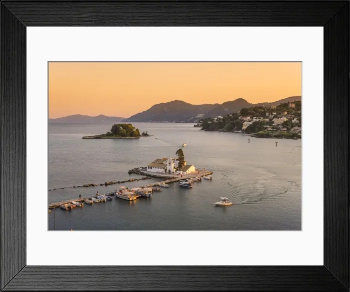 Framed Print : Vlacherna Monastery and the Church of Pantokrator, Corfu, Ionian Islands, Greece Framed Print : Vlacherna Monastery and the Church of Pantokrator, Corfu, Ionian Islands, Greece