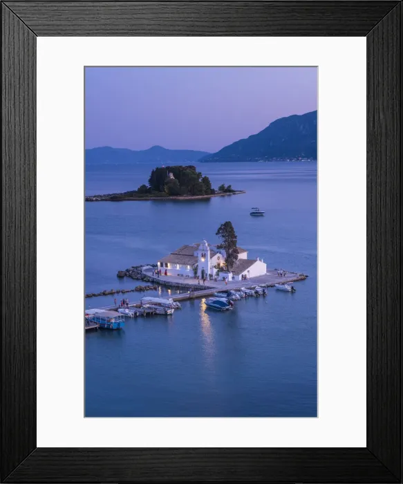 Framed Print : Vlacherna Monastery and the Church of Pantokrator, Corfu, Ionian Islands, Greece Framed Print : Vlacherna Monastery and the Church of Pantokrator, Corfu, Ionian Islands, Greece