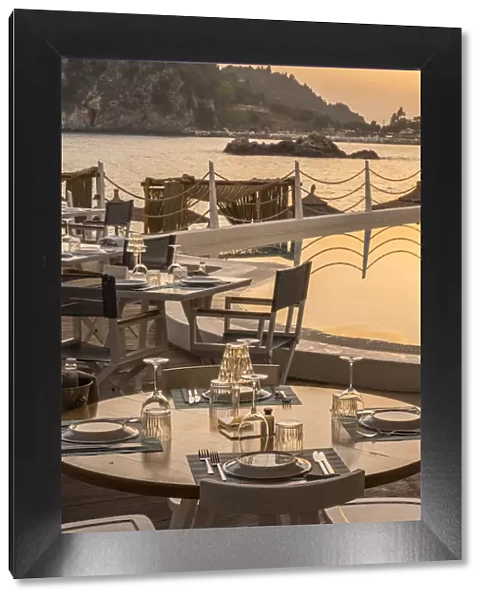 Restaurant by the beach, Palaiokastritsa, Corfu, Ionian Islands, Greece