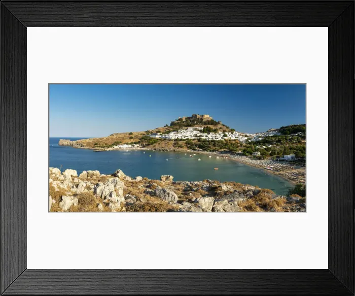 Framed Print : Lindos Acropolis & Megali Paralia Beach, Rhodes, Dodecanese Islands, Greece Framed Print : Lindos Acropolis & Megali Paralia Beach, Rhodes, Dodecanese Islands, Greece