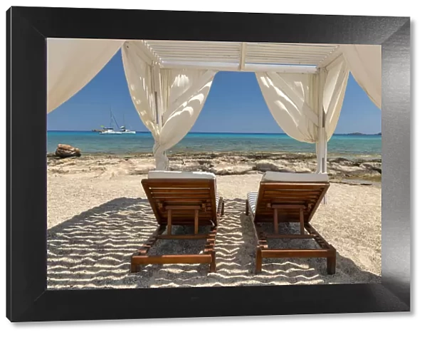 Cabana & Sunbeds on Beach, Rhodes, Dodecanese Islands, Greece