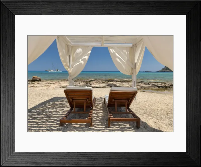 Framed Print : Cabana & Sunbeds on Beach, Rhodes, Dodecanese Islands, Greece Framed Print : Cabana & Sunbeds on Beach, Rhodes, Dodecanese Islands, Greece