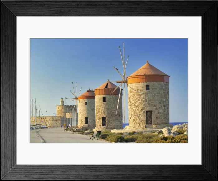 Framed Print : Windmills & St. Nicholas Fortress, Rhodes, Dodecanese Islands, Greece Framed Print : Windmills & St. Nicholas Fortress, Rhodes, Dodecanese Islands, Greece