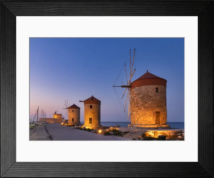 Framed Print : Windmills & St. Nicholas Fortress at Night, Rhodes, Dodecanese Islands, Greece Framed Print : Windmills & St. Nicholas Fortress at Night, Rhodes, Dodecanese Islands, Greece
