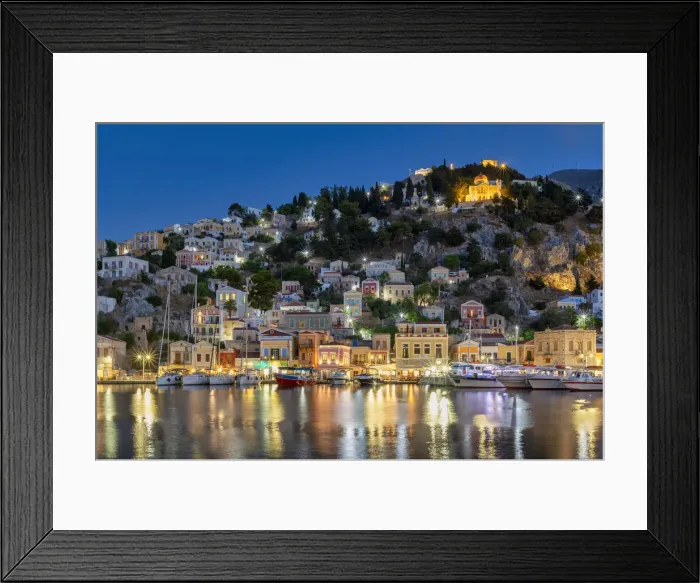 Framed Print : Gialos Harbour at Night, Symi Island, Dodecanese Islands, Greece Framed Print : Gialos Harbour at Night, Symi Island, Dodecanese Islands, Greece