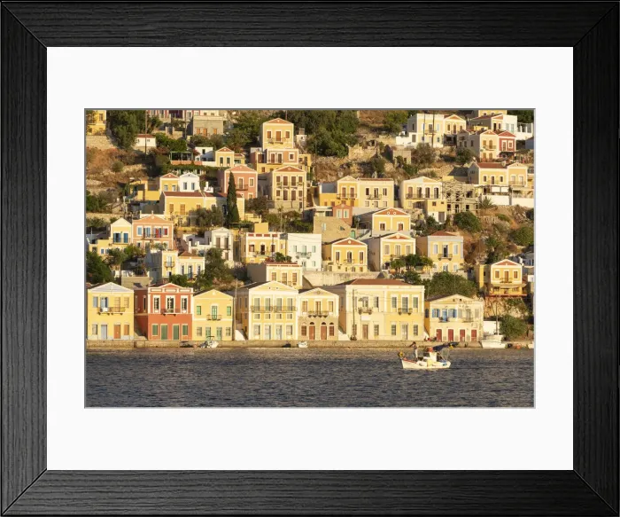 Framed Print : Colourful Houses along Gialos Harbour, Symi Island, Dodecanese Islands, Greece Framed Print : Colourful Houses along Gialos Harbour, Symi Island, Dodecanese Islands, Greece