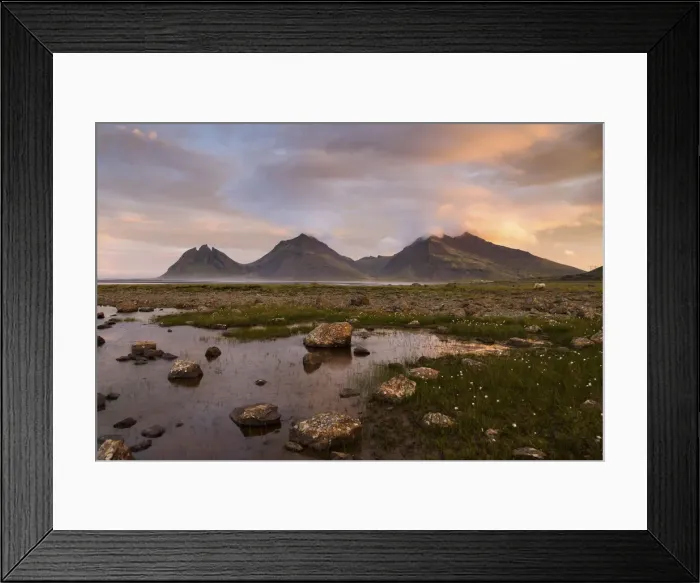 Framed Print : Vestrahorn mountain at sunset. The Vatnajaokull Region. Iceland Framed Print : Vestrahorn mountain at sunset. The Vatnajaokull Region. Iceland