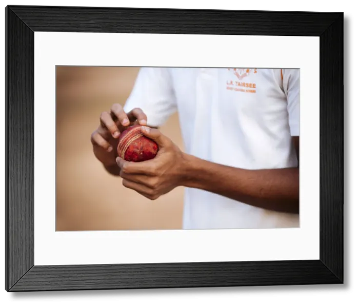Framed Print : Close up view of man holding cricket ball, Azad Maidan, Mumbai, India Framed Print : Close up view of man holding cricket ball, Azad Maidan, Mumbai, India