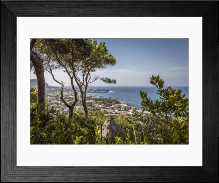 Framed Print : View from La Mortella garden in Forio on San Francesco, Ischia Island, Gulf of Naples Framed Print : View from La Mortella garden in Forio on San Francesco, Ischia Island, Gulf of Naples