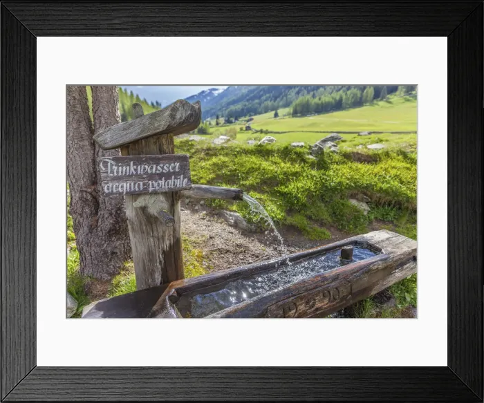 Framed Print : Drinking water fountain at the Heilig Geist church in Kasern, Hinteres Ahrntal, South Tyrol, Italy Framed Print : Drinking water fountain at the Heilig Geist church in Kasern, Hinteres Ahrntal, South Tyrol, Italy