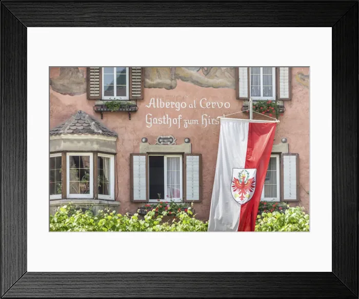 Framed Print : Historic Inn zum Hirschen in Klausen, South Tyrol, Italy Framed Print : Historic Inn zum Hirschen in Klausen, South Tyrol, Italy