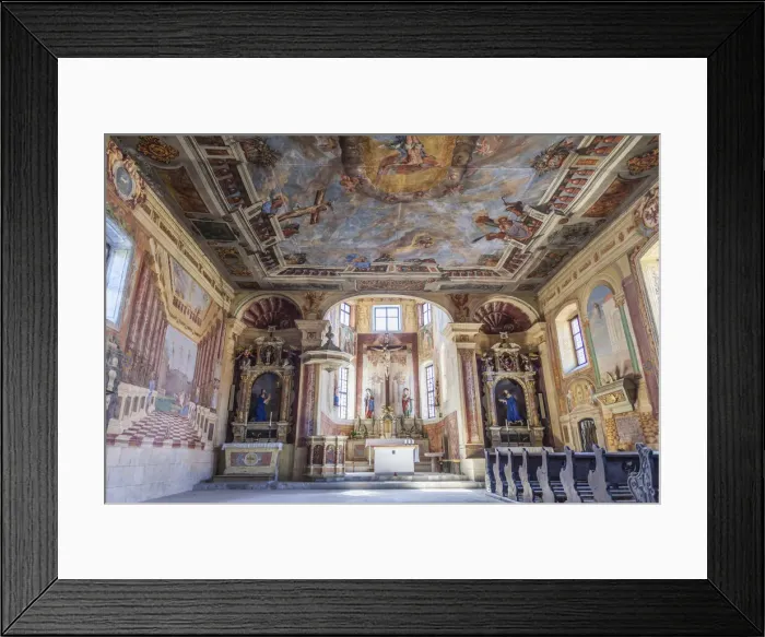 Framed Print : Church of the Holy Cross from Saben Abbey above Klausen, South Tyrol, Italy Framed Print : Church of the Holy Cross from Saben Abbey above Klausen, South Tyrol, Italy