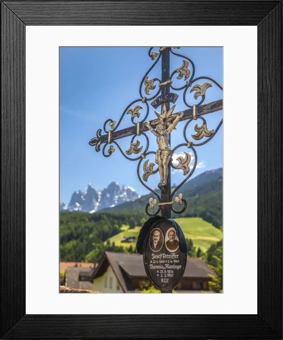 Framed Print : Old grave cross in the cemetery of St. Peter in Villnoss Valley, South Tyrol, Italy Framed Print : Old grave cross in the cemetery of St. Peter in Villnoss Valley, South Tyrol, Italy