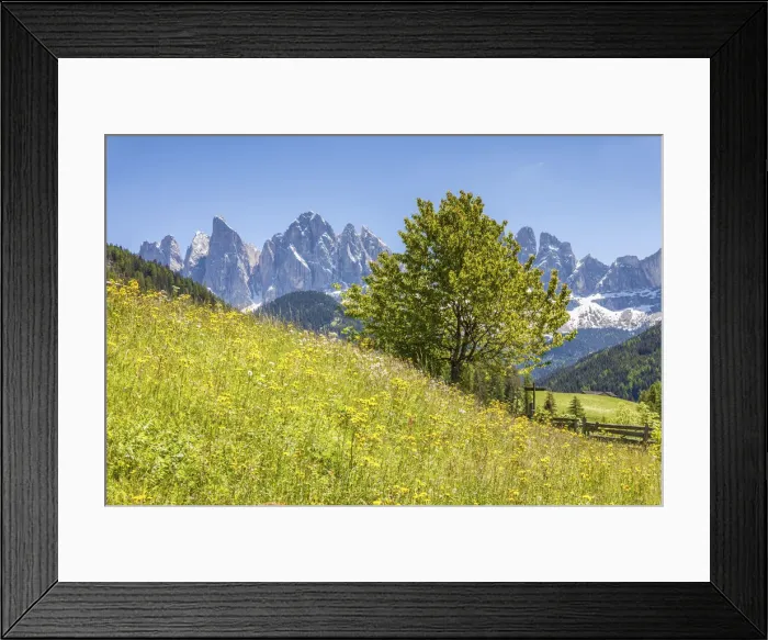 Framed Print : View to the Geisler mountains from St. Magdalena, Villnosstal, South Tyrol, Italy Framed Print : View to the Geisler mountains from St. Magdalena, Villnosstal, South Tyrol, Italy