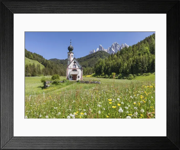 Framed Print : Church of St. Johann in Ranui near St. Magdalena in Villnoss Valley, South Tyrol, Italy Framed Print : Church of St. Johann in Ranui near St. Magdalena in Villnoss Valley, South Tyrol, Italy