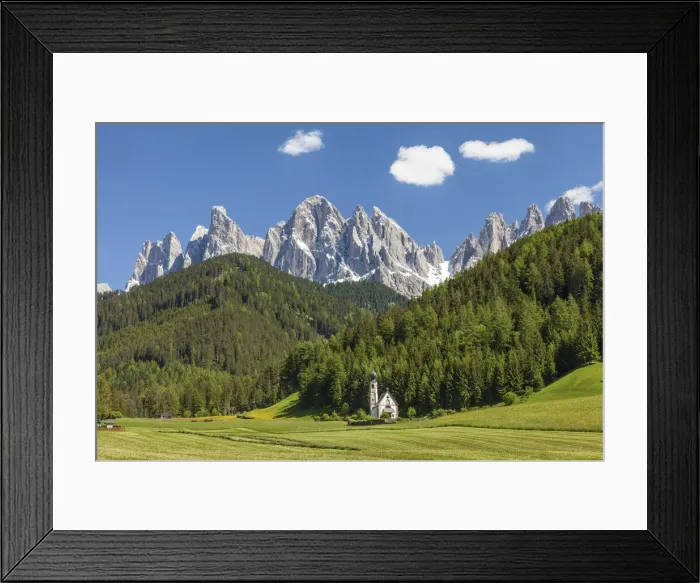 Framed Print : Church of St. Johann in Ranui near St. Magdalena in Villnoss Valley, South Tyrol, Italy Framed Print : Church of St. Johann in Ranui near St. Magdalena in Villnoss Valley, South Tyrol, Italy