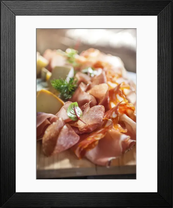 Framed Print : Rustic platter with sausage, ham and cheese on an alpine hut in South Tyrol, Italy, South Tyrol, Italy Framed Print : Rustic platter with sausage, ham and cheese on an alpine hut in South Tyrol, Italy, South Tyrol, Italy
