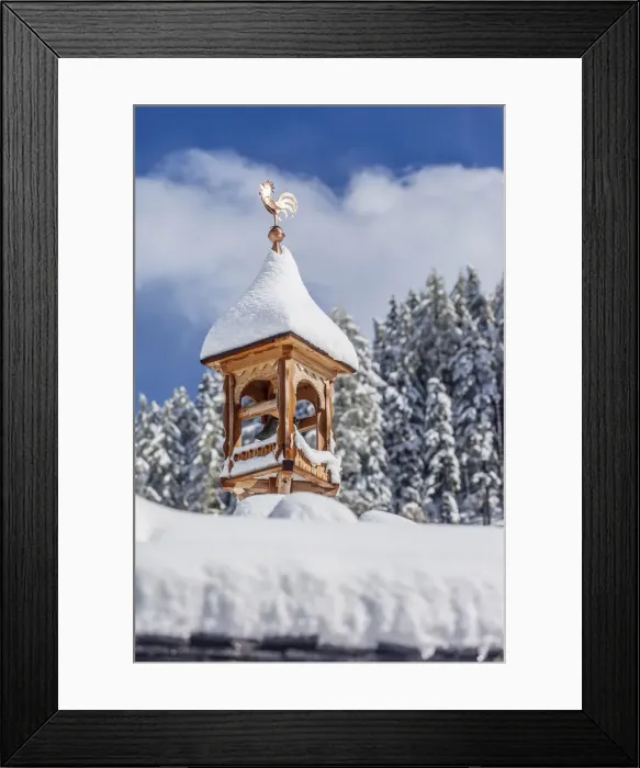 Framed Print : Snow-covered belfry at the Bergkristall hut on the Klausberg, Ahrntal, South Tyrol, Italy Framed Print : Snow-covered belfry at the Bergkristall hut on the Klausberg, Ahrntal, South Tyrol, Italy