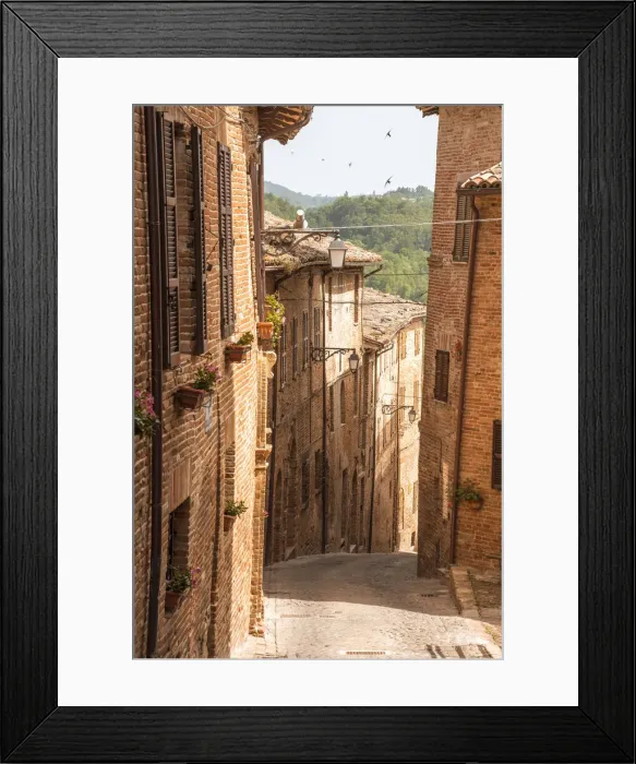 Framed Print : europe, Italy, the Marches. One of the typical narrow streets of the village of Sarnano Framed Print : europe, Italy, the Marches. One of the typical narrow streets of the village of Sarnano