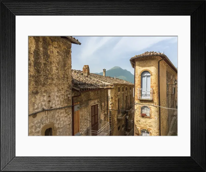 Framed Print : europe, Italy, the Abruzzi. Civitella del Tronto. View of a street with a particular