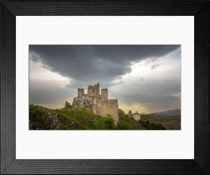 Framed Print : europe, Italy, the Abruzzi. Rocca Calascio at sunset with dramatic clouds building up Framed Print : europe, Italy, the Abruzzi. Rocca Calascio at sunset with dramatic clouds building up
