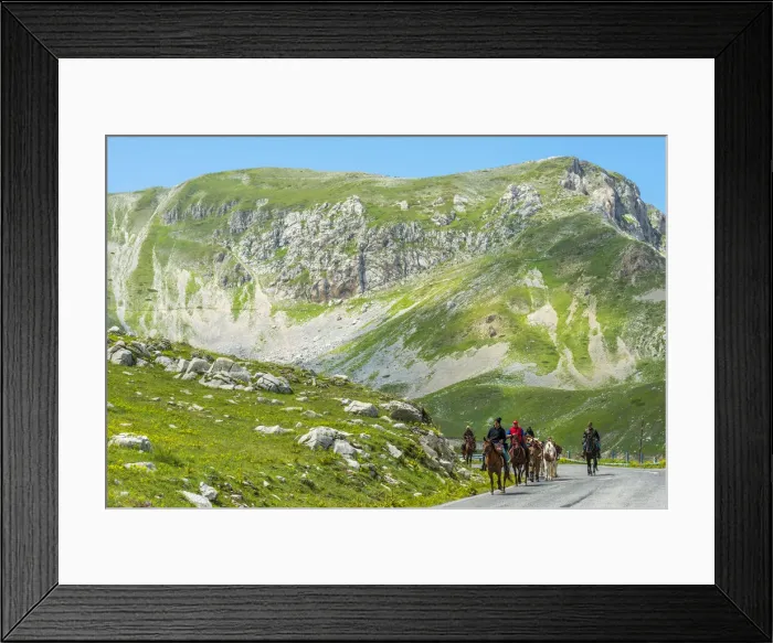 Framed Print : europe, Italy, the Abruzzi. Riders on a road in the National Park of Gran Sasso Framed Print : europe, Italy, the Abruzzi. Riders on a road in the National Park of Gran Sasso