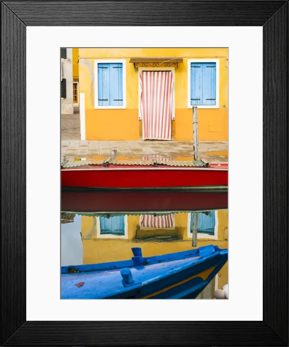 Framed Print : Reflection of colourful building, Burano, Veneto Province, Italy, Europe Framed Print : Reflection of colourful building, Burano, Veneto Province, Italy, Europe