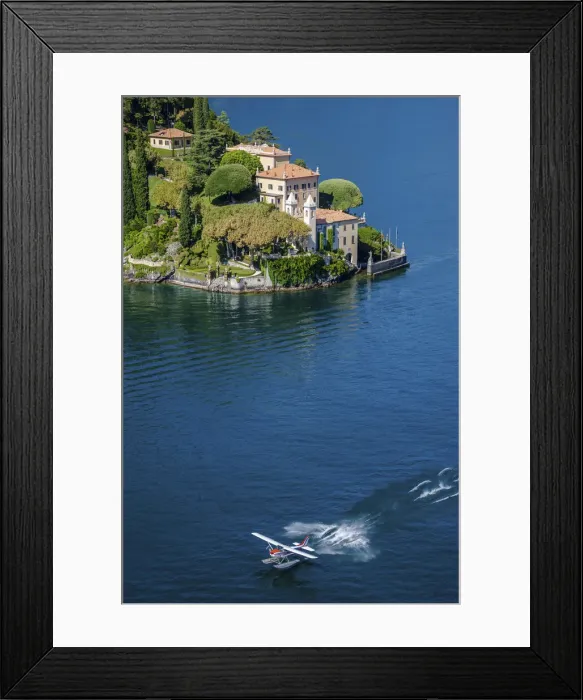 Framed Print : A seaplane in front of Villa del Balbianello. Como Lake. Italy Framed Print : A seaplane in front of Villa del Balbianello. Como Lake. Italy