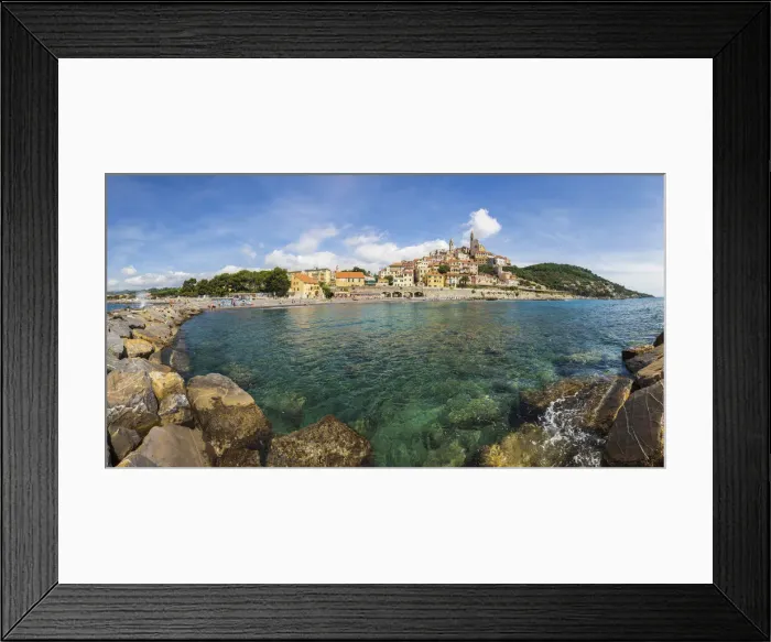 Framed Print : The town of Cervo and its beach. Liguria, Italy Framed Print : The town of Cervo and its beach. Liguria, Italy