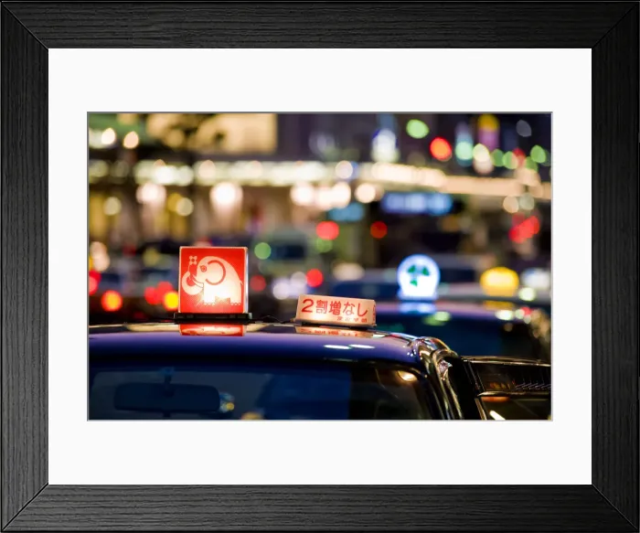 Framed Print : Taxi Rank on Shijo-Dori, Kyoto City Centre, Japan