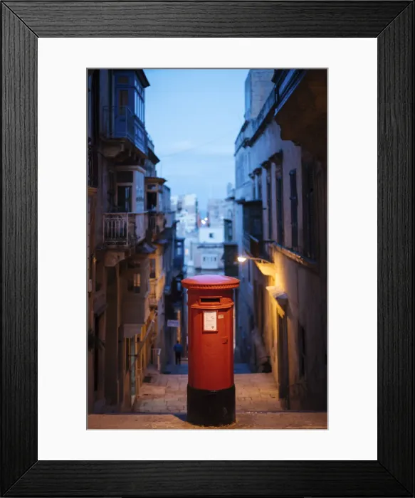 Framed Print : Traditional Red Post Box, Valletta, Malta Framed Print : Traditional Red Post Box, Valletta, Malta