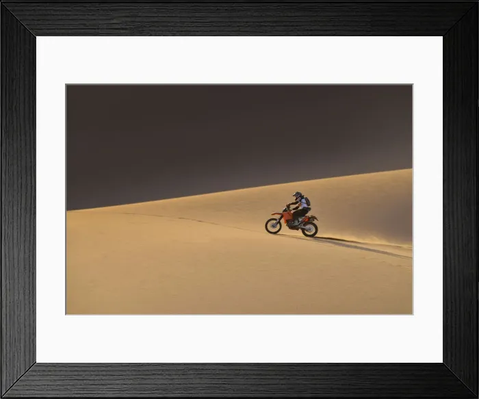 Framed Print : Motorcyclist, Erg Chigaga, Sahara Desert, Morocco, Africa Framed Print : Motorcyclist, Erg Chigaga, Sahara Desert, Morocco, Africa