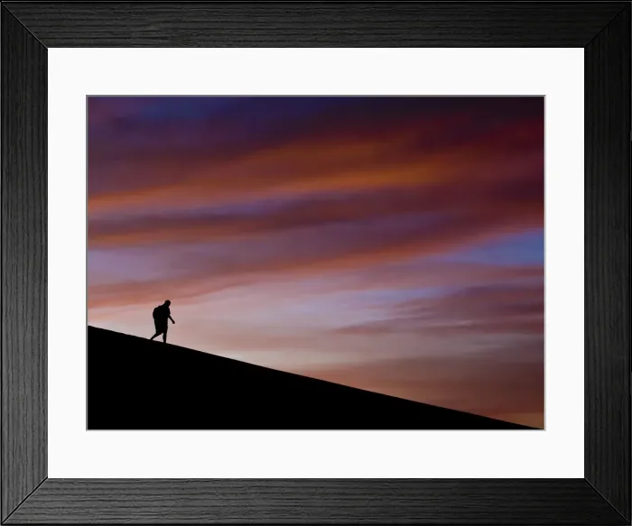 Framed Print : Lone figure on dune, Erg Chigaga, Sahara Desert, Morocco, Africa Framed Print : Lone figure on dune, Erg Chigaga, Sahara Desert, Morocco, Africa