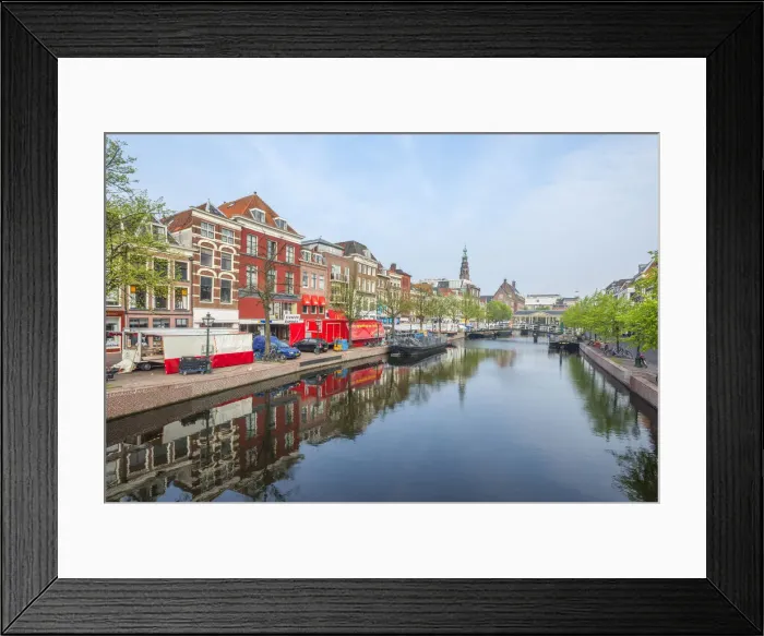 Framed Print : Canal with market and town hall at Leiden, South Holland, The Netherlands
