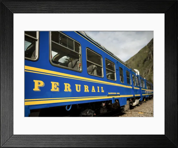 Framed Print : Perurail train waiting at platform, Ollantaytambo, Sacred Valley, Peru Framed Print : Perurail train waiting at platform, Ollantaytambo, Sacred Valley, Peru
