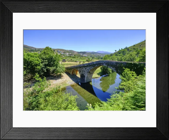 Framed Print : Medieval bridge crossing the Alva river in Alvoco das Varzeas. Serra do Acor, Portugal