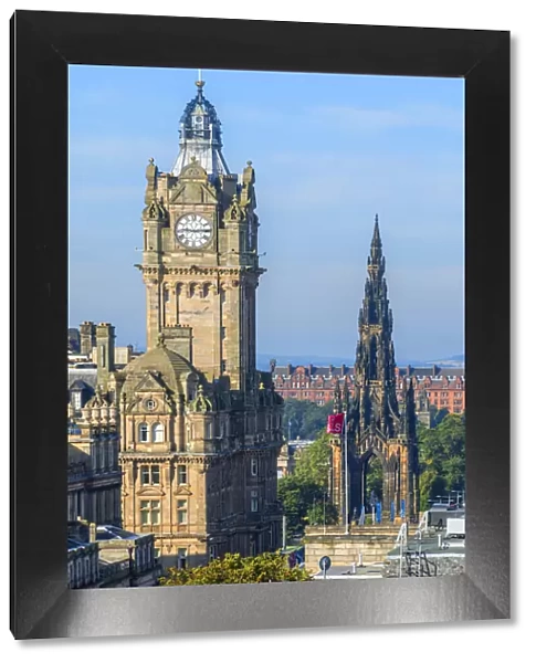 View from Calton Hill on Balmoral Hotel and Walter Scott Monument, Edinburgh, Scotland