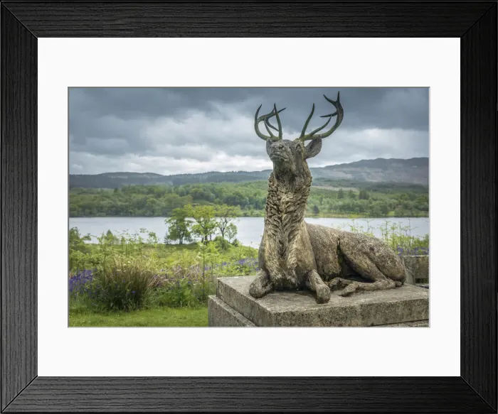 Framed Print : Deer statue at Castle An Tigh Mor on Loch Achray, Stirling, Scotland, Great Britain Framed Print : Deer statue at Castle An Tigh Mor on Loch Achray, Stirling, Scotland, Great Britain