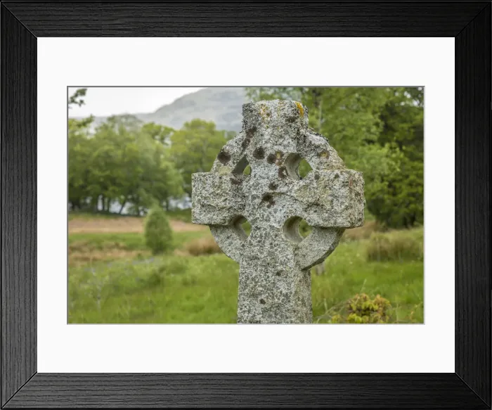 Framed Print : Old cross at Trossachs Church on the north bank of Loch Achray, Stirling, Scotland
