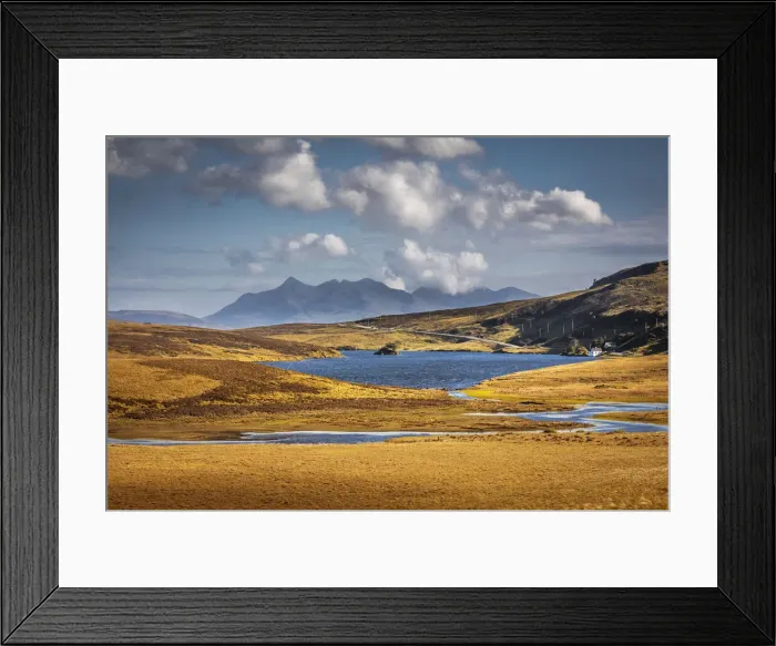 Framed Print : View across Loch Fada to the Cuillin Hills, Isle of Skye, Highlands, Scotland Framed Print : View across Loch Fada to the Cuillin Hills, Isle of Skye, Highlands, Scotland